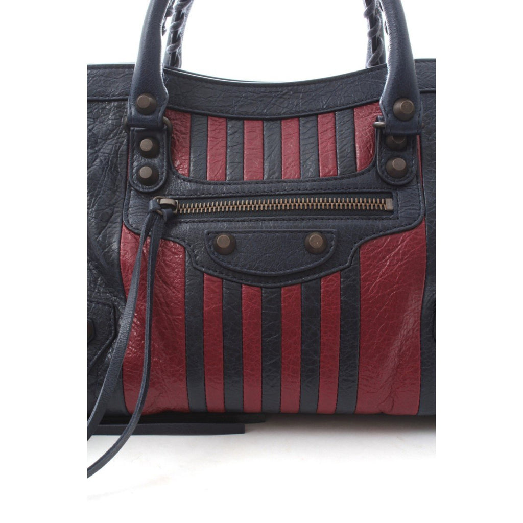 Balenciaga Classic City Marine Bordeaux Stripe Small Satchel 431621 at_Queen_Bee_of_Beverly_Hills
