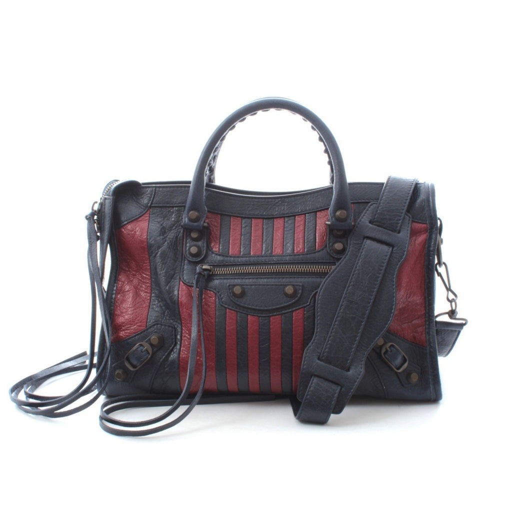 Balenciaga Classic City Marine Bordeaux Stripe Small Satchel Bag 431621, Women's, Brown