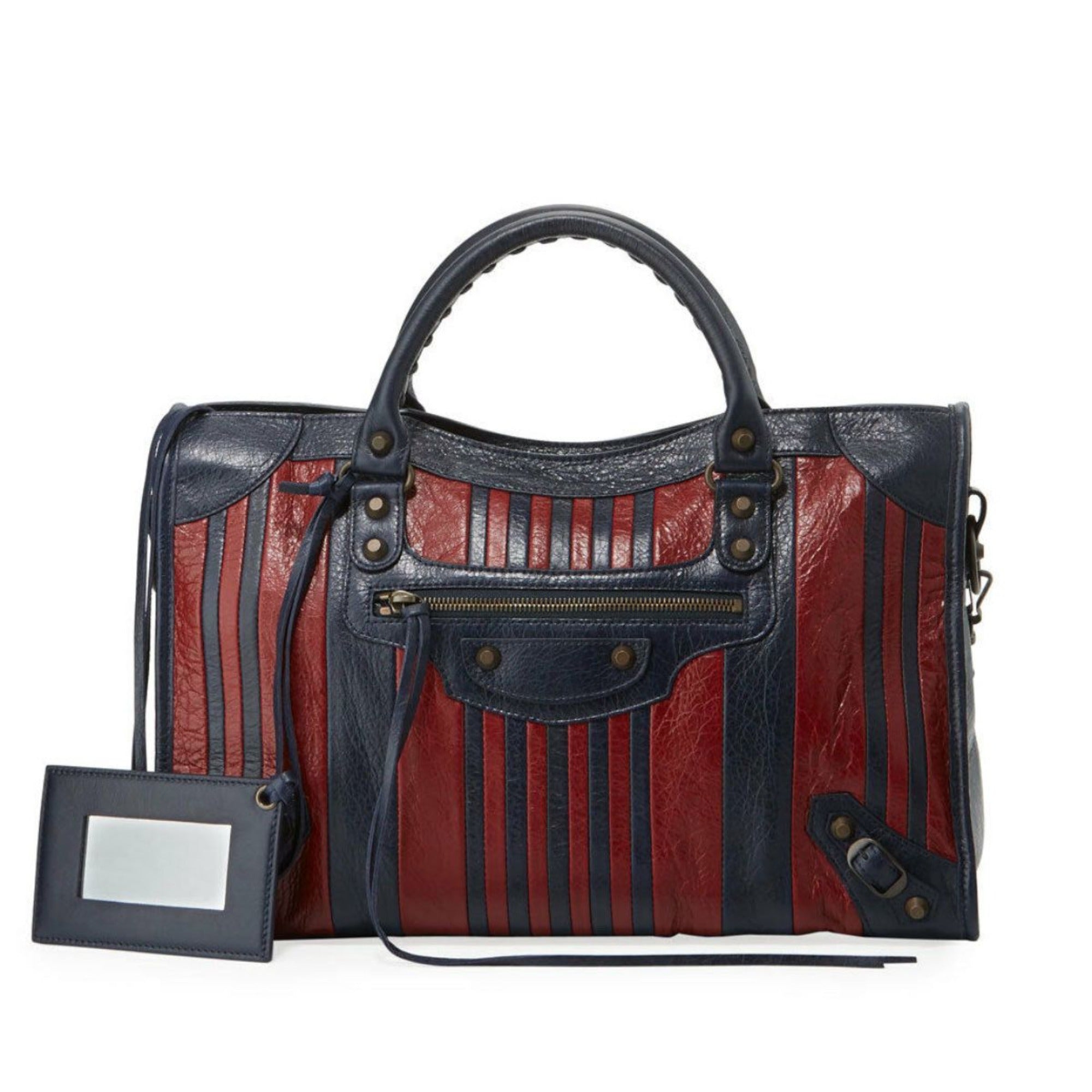 Balenciaga Classic City Marine Bordeaux Stripe Small Satchel Bag available at Queen Bee of Beverly Hills