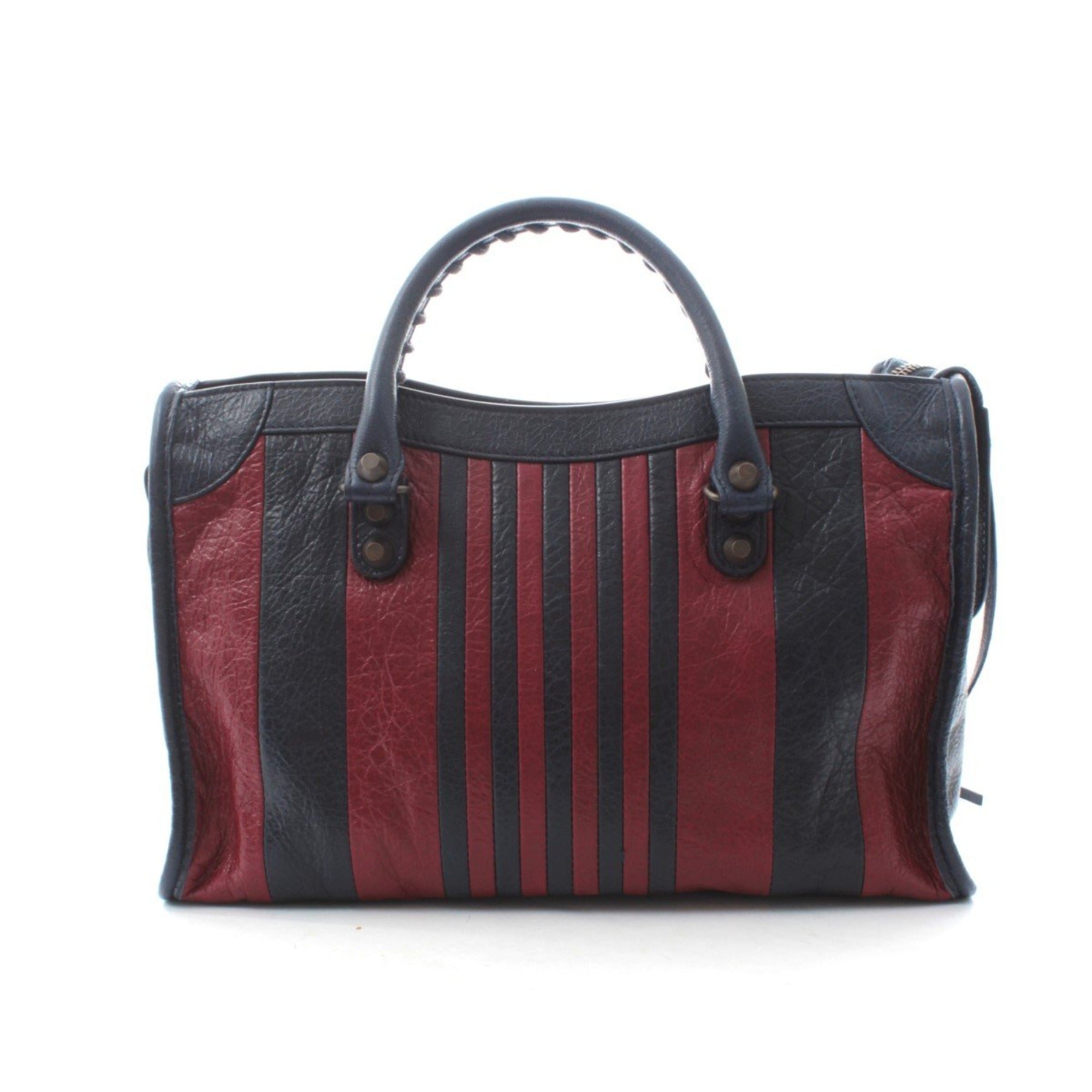 Balenciaga Classic City Marine Bordeaux Stripe Small Satchel Bag available at Queen Bee of Beverly Hills