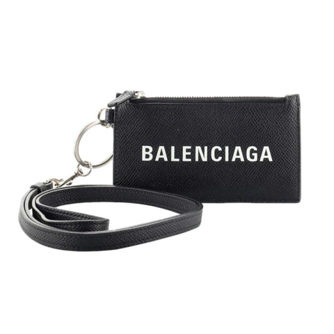 Balenciaga Everyday Black Leather Lanyard Card Holder Wallet 594548 at_Queen_Bee_of_Beverly_Hills