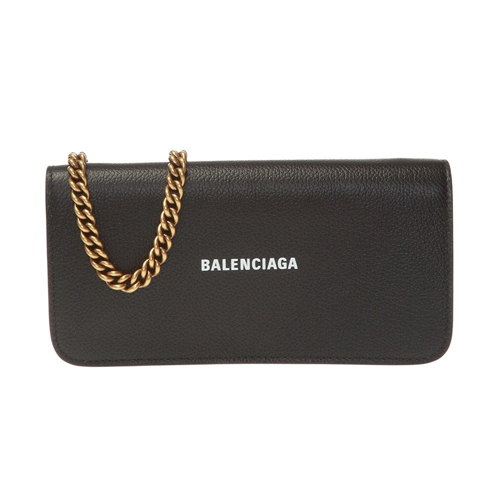 Balenciaga Everyday Black Leather Logo Chain Wallet Bag 593784 at_Queen_Bee_of_Beverly_Hills