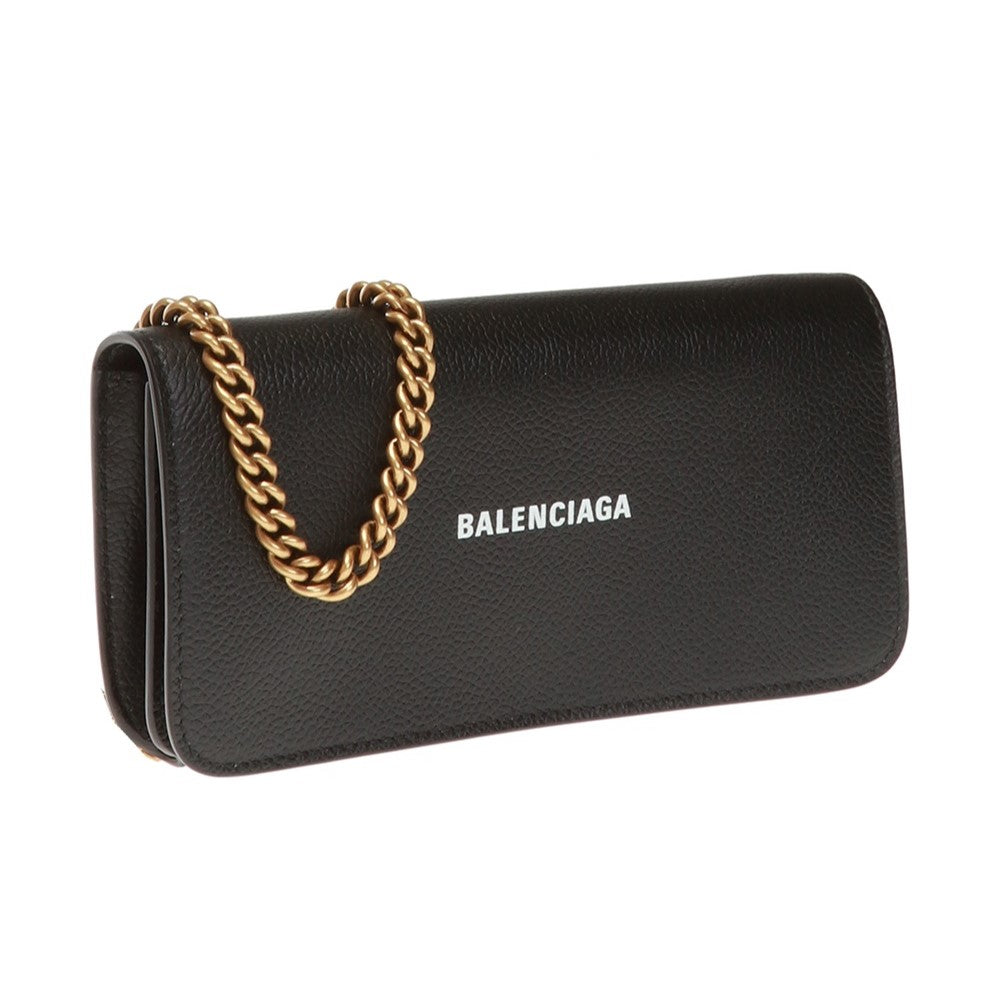 Balenciaga Everyday Black Leather Logo Chain Wallet Bag 593784 at_Queen_Bee_of_Beverly_Hills