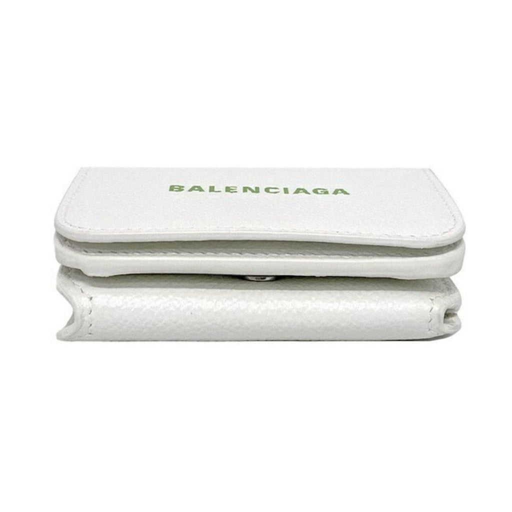 Balenciaga Everyday White Leather Logo Mini Trifold Wallet 593813 at_Queen_Bee_of_Beverly_Hills