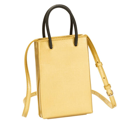 Balenciaga Gold Calfskin Leather Shopper Cross Body Bag available at Queen Bee of Beverly Hills