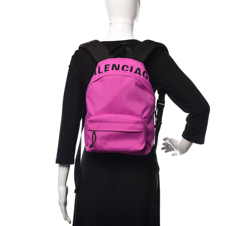 Balenciaga Logo Wheel Sport Nylon Pink Backpack available at Queen Bee of Beverly Hills