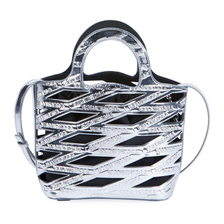 Balenciaga Neo Basket Metallic Silver Leather Small Satchel Bag available at Queen Bee of Beverly Hills