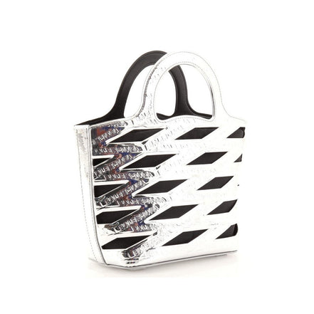 Balenciaga Neo Basket Metallic Silver Leather Small Satchel Bag available at Queen Bee of Beverly Hills