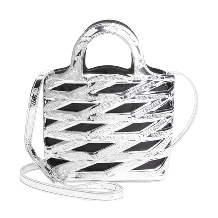 Balenciaga Neo Basket Metallic Silver Leather Small Satchel Bag available at Queen Bee of Beverly Hills