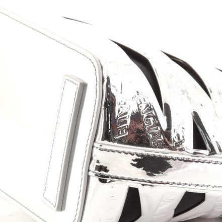 Balenciaga Neo Basket Metallic Silver Leather Small Satchel Bag available at Queen Bee of Beverly Hills