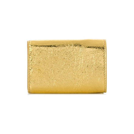 Balenciaga Papier Gold Arena Lambskin Mini Trifold Wallet available at Queen Bee of Beverly Hills
