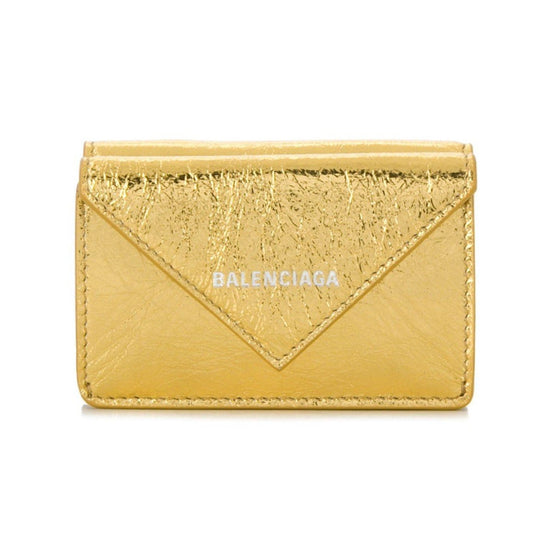 Balenciaga Papier Gold Arena Lambskin Mini Trifold Wallet available at Queen Bee of Beverly Hills