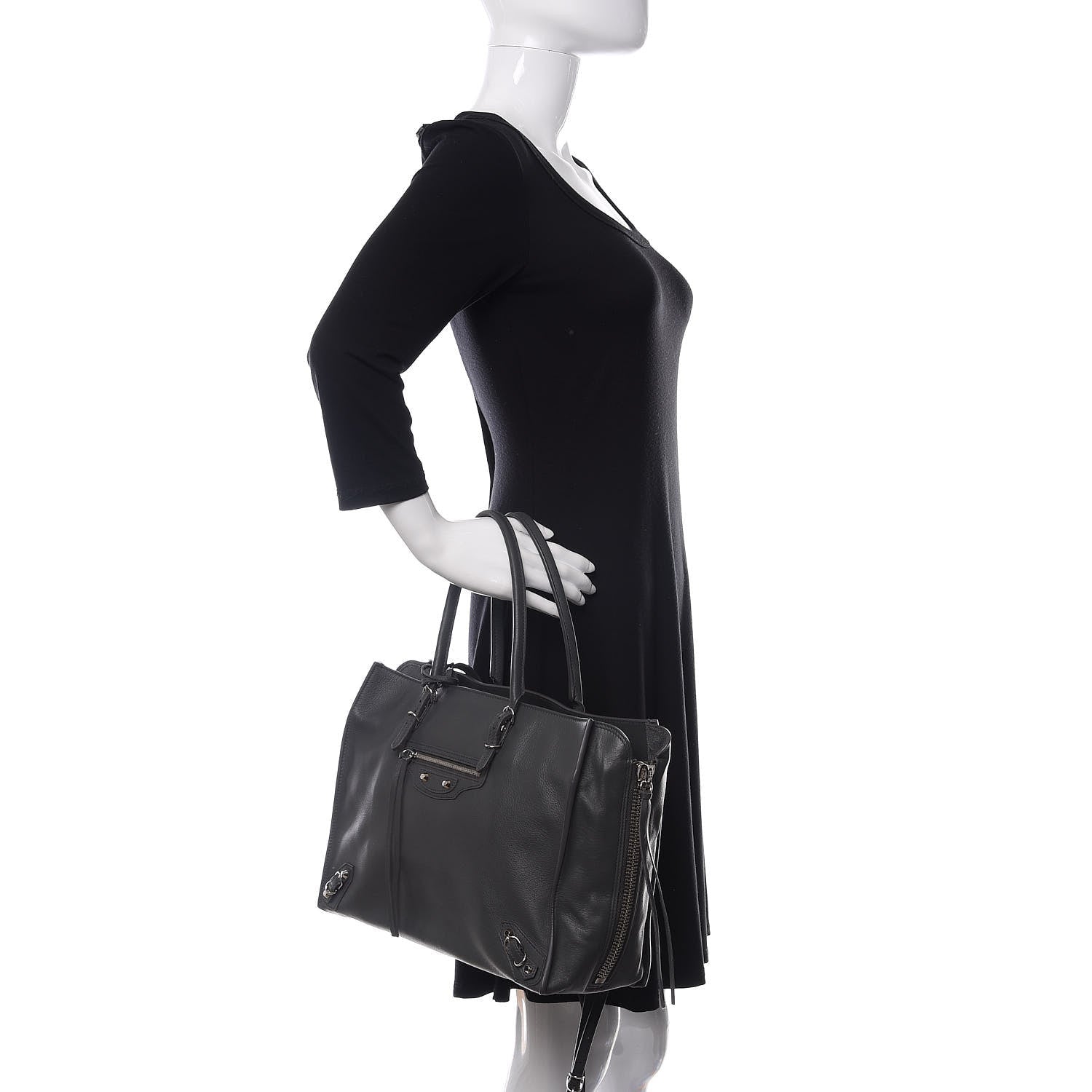 Balenciaga Papier Grey Leather Satchel Handbag 432596 available at Queen Bee of Beverly Hills