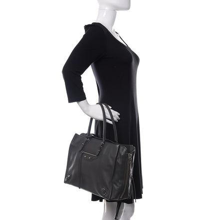 Balenciaga Papier Grey Leather Satchel Handbag 432596 available at Queen Bee of Beverly Hills