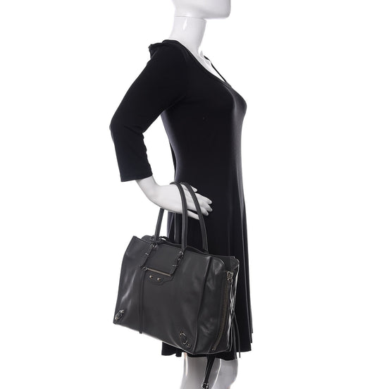Balenciaga Papier Grey Leather Satchel Handbag 432596 available at Queen Bee of Beverly Hills