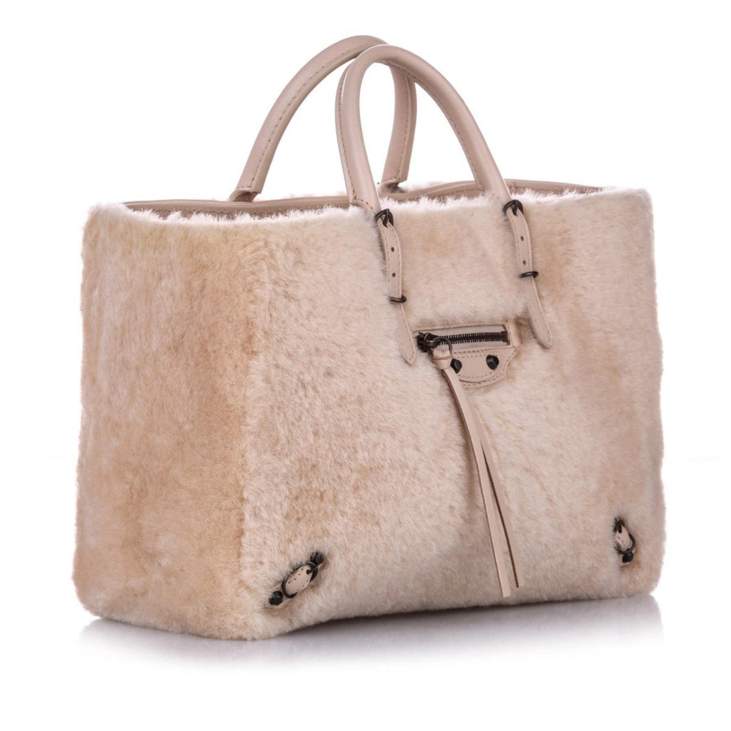 Balenciaga Papier Merino Lamb Wool Tapioca Satchel