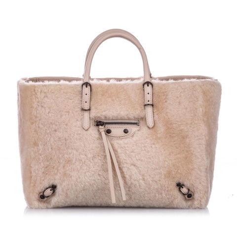 Balenciaga Papier Merino Lamb Wool Tapioca Beige Satchel 410238 at_Queen_Bee_of_Beverly_Hills