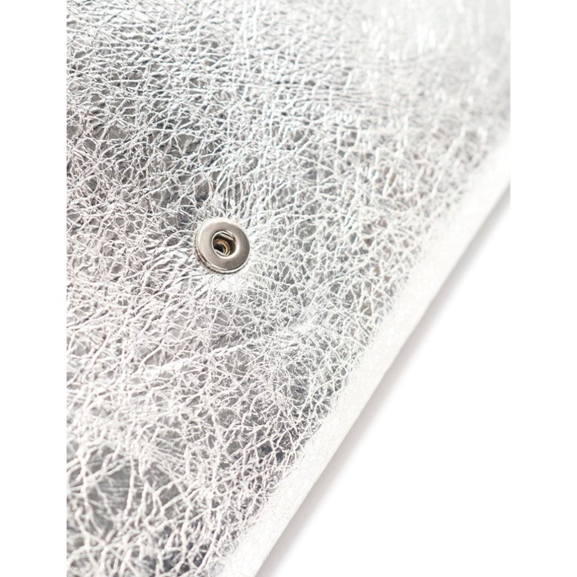 Balenciaga Papier Metallic Silver Arena Leather Envelope Wallet available at Queen Bee of Beverly Hills