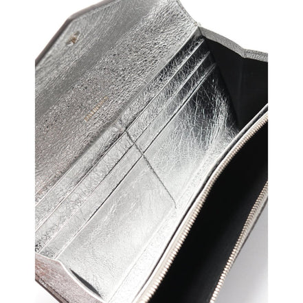 Balenciaga Papier Metallic Silver Arena Leather Envelope Wallet available at Queen Bee of Beverly Hills
