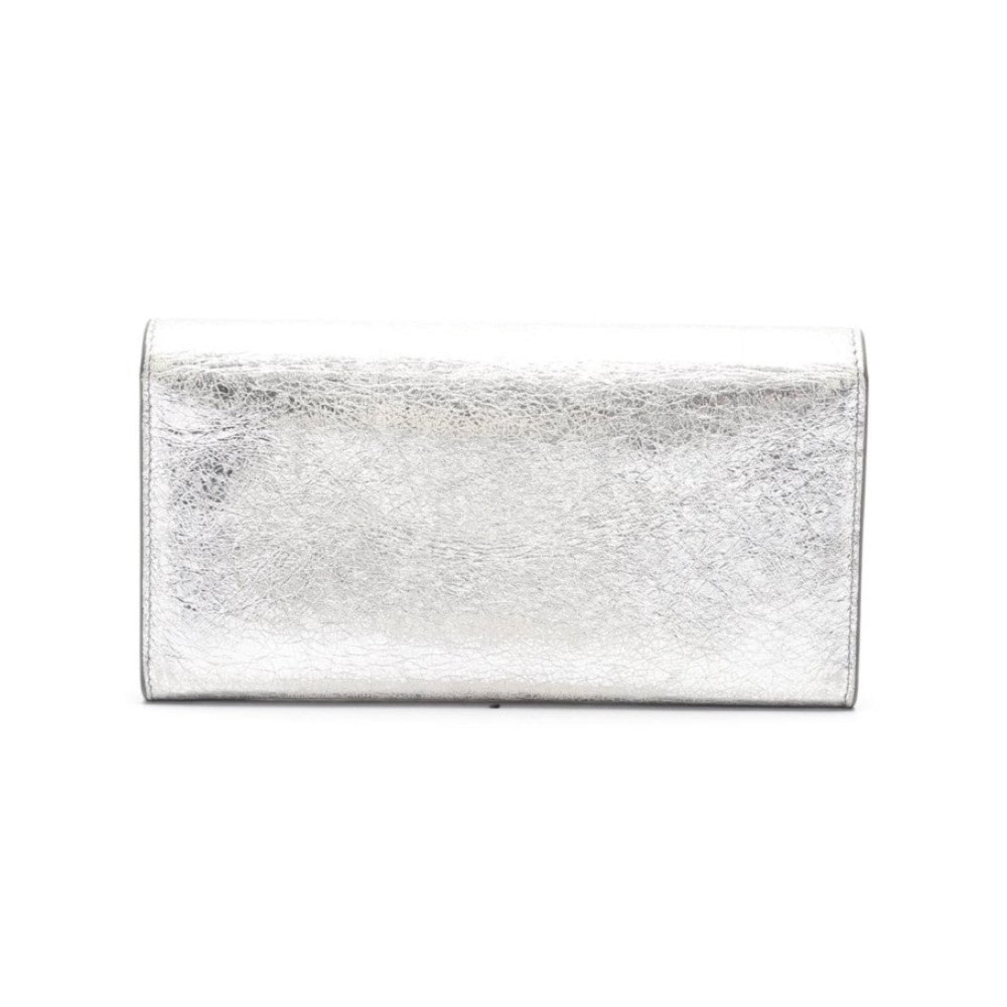 Balenciaga Papier Metallic Silver Arena Leather Envelope Wallet available at Queen Bee of Beverly Hills