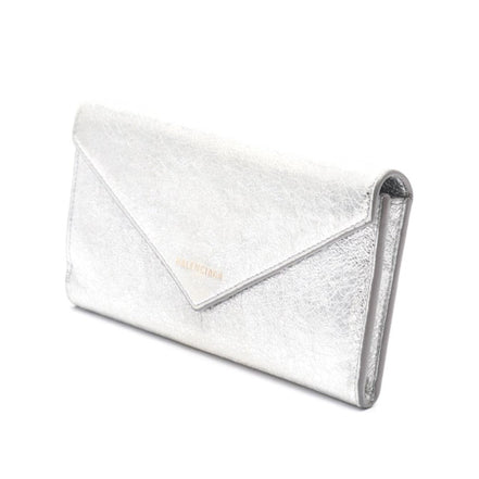 Balenciaga Papier Metallic Silver Arena Leather Envelope Wallet available at Queen Bee of Beverly Hills