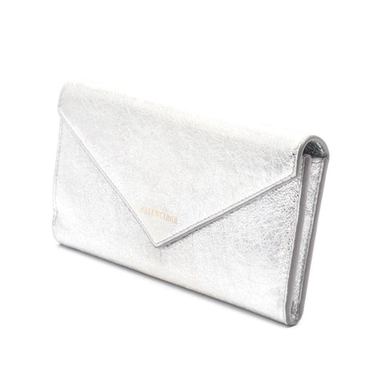 Balenciaga Papier Metallic Silver Arena Leather Envelope Wallet available at Queen Bee of Beverly Hills