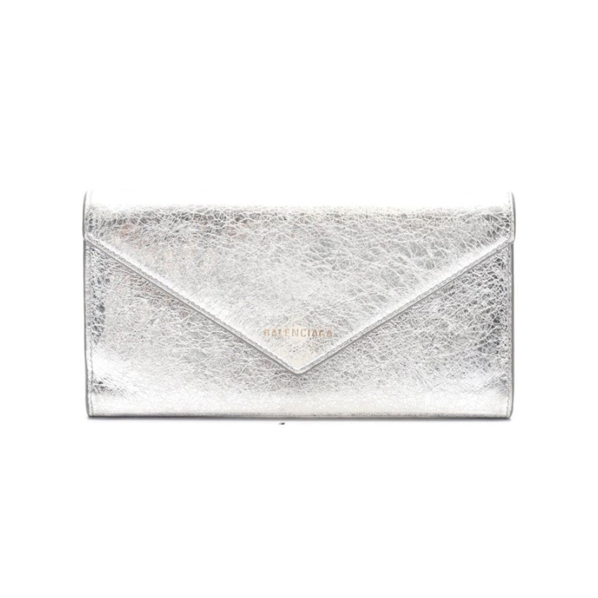 Balenciaga Papier Metallic Silver Arena Leather Envelope Wallet available at Queen Bee of Beverly Hills