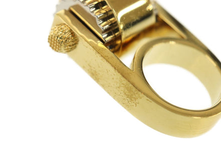 Balenciaga Ring Gold Tone Metal Hardware Gear Cylinder Large Size 6 available at Queen Bee of Beverly Hills