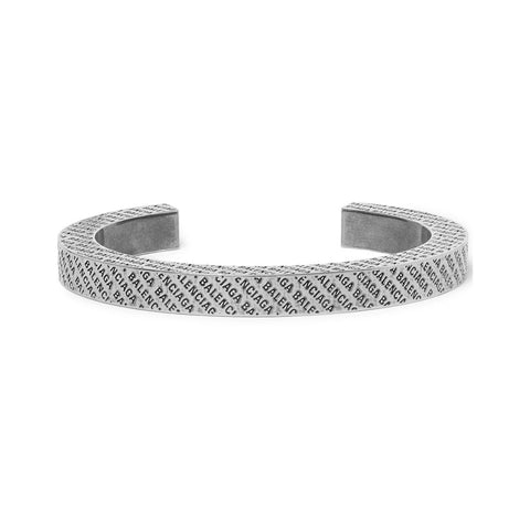 Balenciaga Silver-tone Logo Engraved Bangle Cuff 582421 at_Queen_Bee_of_Beverly_Hills