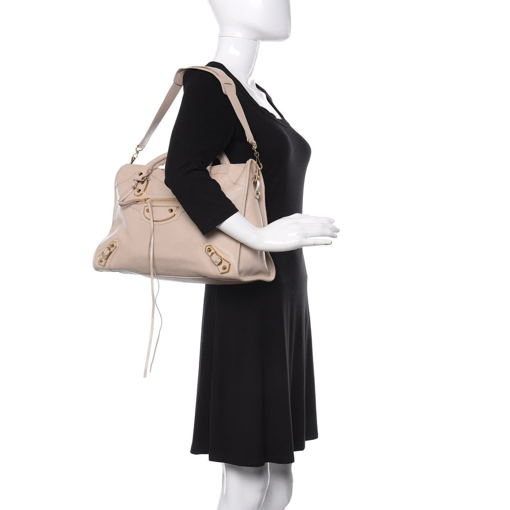 Balenicaga City Praline Beige Shiny Goat Leather Shoulder Bag 390154 at_Queen_Bee_of_Beverly_Hills