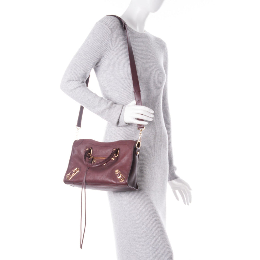 Balenicaga City Prune Purple Shiny Goat Leather Small Shoulder Bag 432831 at_Queen_Bee_of_Beverly_Hills
