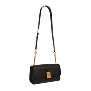 Balmain 1945 Black Leather Embossed Flap Medium Shoulder Bag available at Queen Bee of Beverly Hills