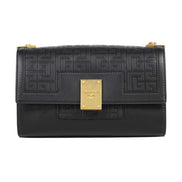 Balmain 1945 Black Leather Embossed Flap Medium Shoulder Bag available at Queen Bee of Beverly Hills