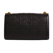 Balmain 1945 Black Leather Embossed Flap Medium Shoulder Bag available at Queen Bee of Beverly Hills