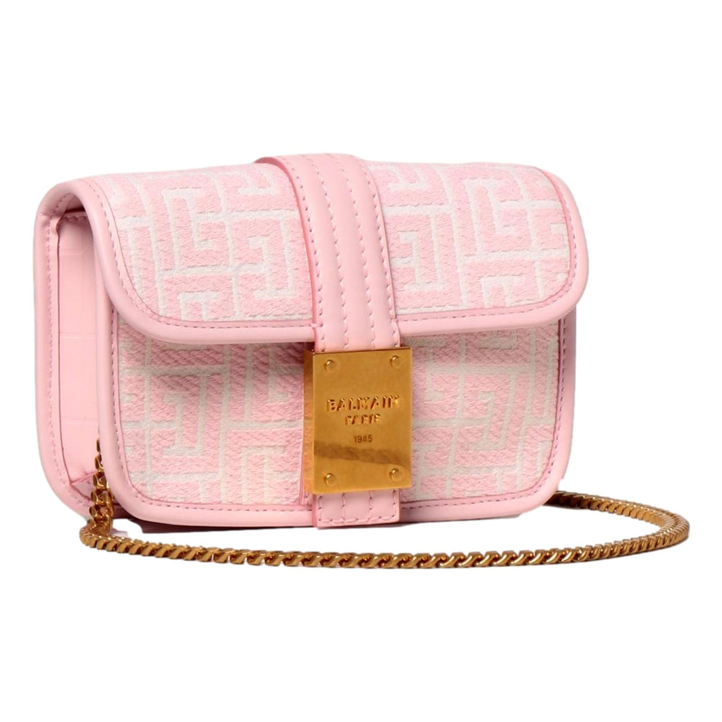 Balmain 1945 Monogram Jacquard Belt Bag Pink White at_Queen_Bee_of_Beverly_Hills
