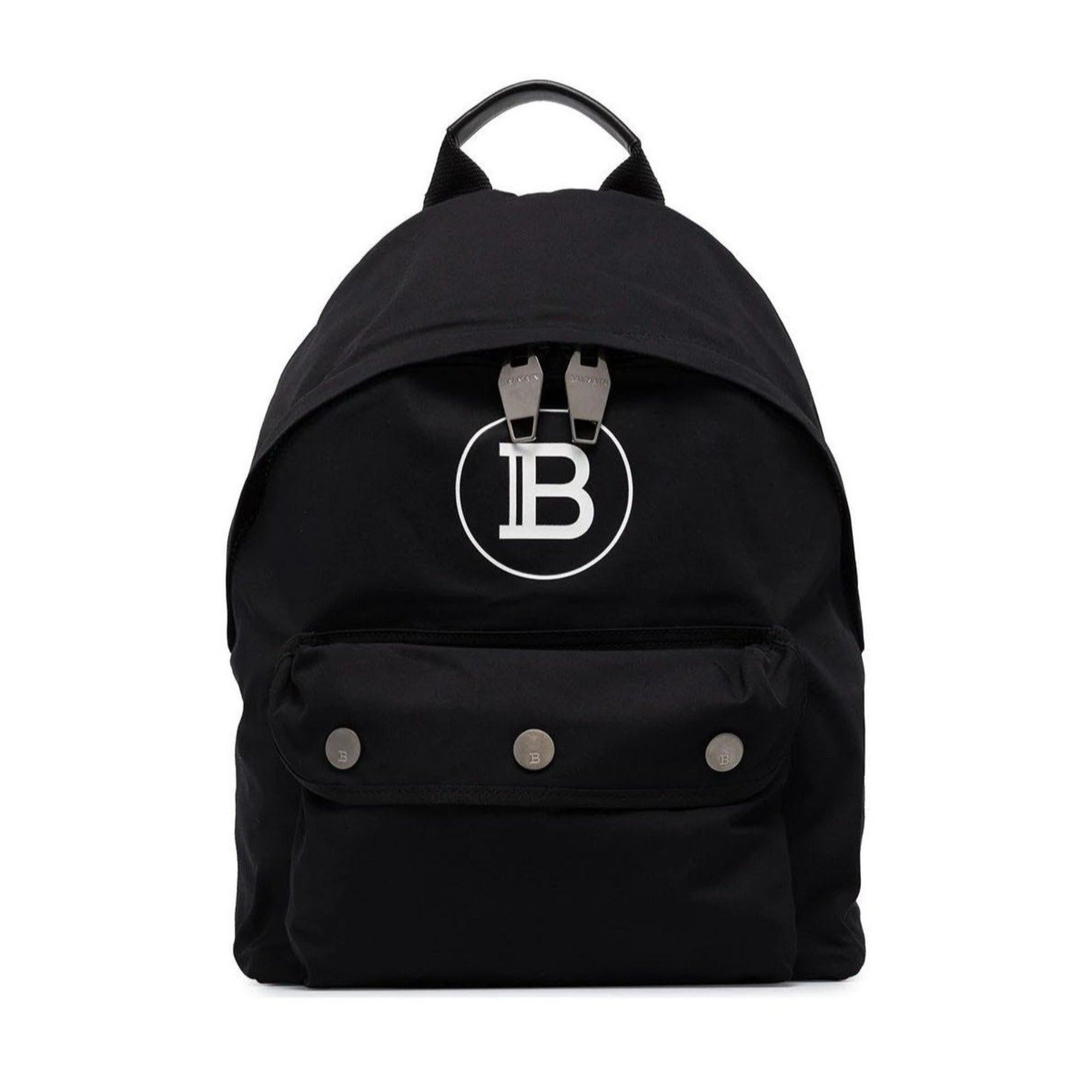 Balmain B-Back Black Nylon White Logo Backpack available at Queen Bee of Beverly Hills
