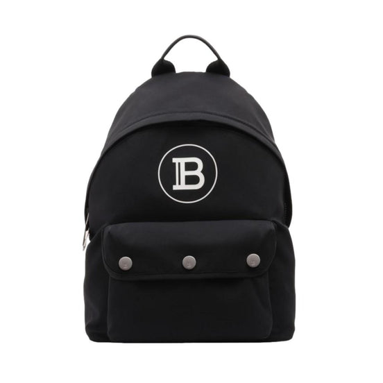 Balmain B-Back Black Nylon White Logo Backpack available at Queen Bee of Beverly Hills