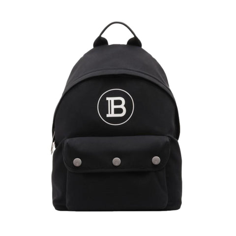 Balmain B-Back Black Nylon White Logo Backpack available at Queen Bee of Beverly Hills