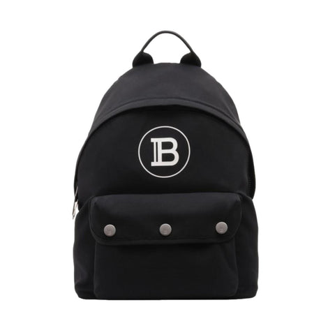 Balmain B-Back Black Nylon White Logo Backpack at_Queen_Bee_of_Beverly_Hills