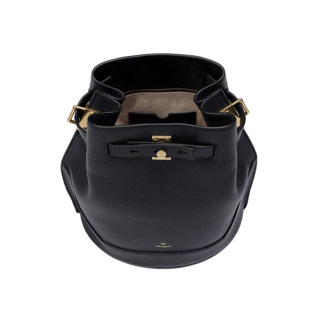 Balmain B-belted 27 Black Goat Leather Convertible Bucket Bag Backpack at_Queen_Bee_of_Beverly_Hills
