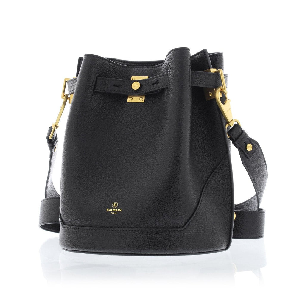 Balmain B-belted 27 Black Goat Leather Convertible Bucket Bag Backpack at_Queen_Bee_of_Beverly_Hills