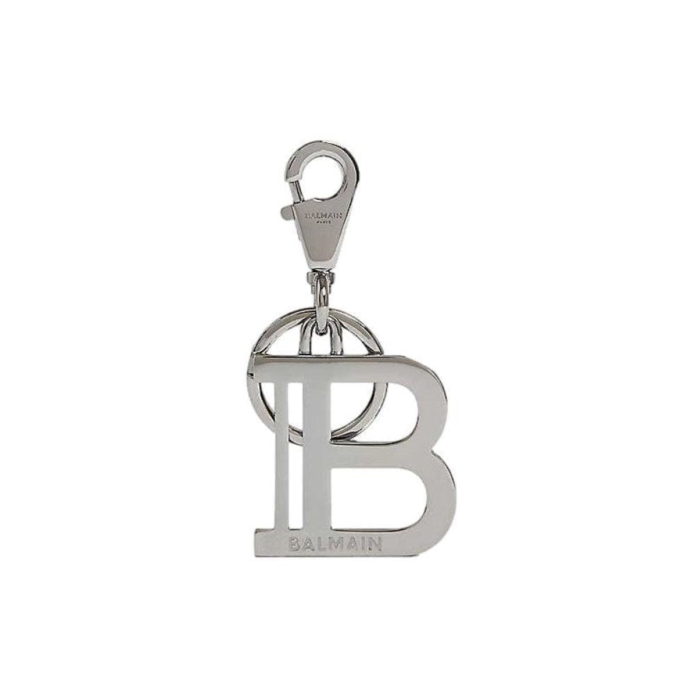 Balmain B-Keyring Silver-tone Metal Keychain TN4J001M at_Queen_Bee_of_Beverly_Hills