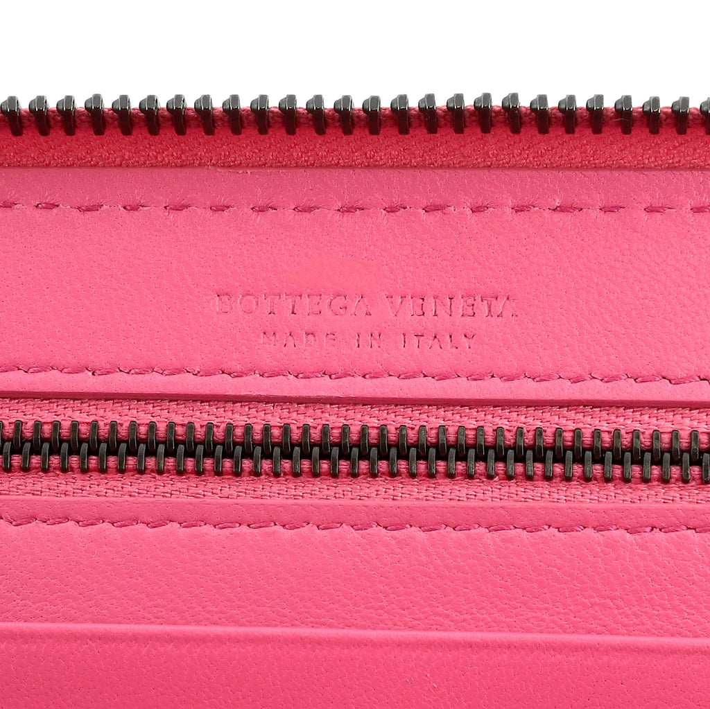 Bottega Veneta Intrecciato Zipper French Calf Leather Wallet Pink at_Queen_Bee_of_Beverly_Hills
