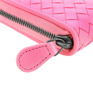 Bottega Veneta Intrecciato Zipper French Calf Leather Wallet Pink available at Queen Bee of Beverly Hills