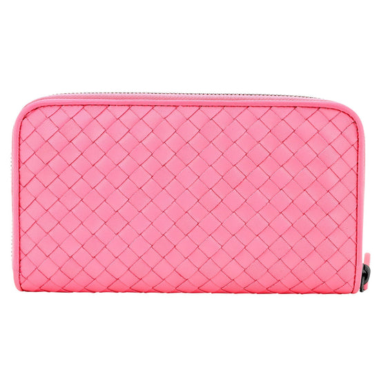 Bottega Veneta Intrecciato Zipper French Calf Leather Wallet Pink available at Queen Bee of Beverly Hills