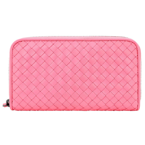 Bottega Veneta Intrecciato Zipper French Calf Leather Wallet Pink available at Queen Bee of Beverly Hills