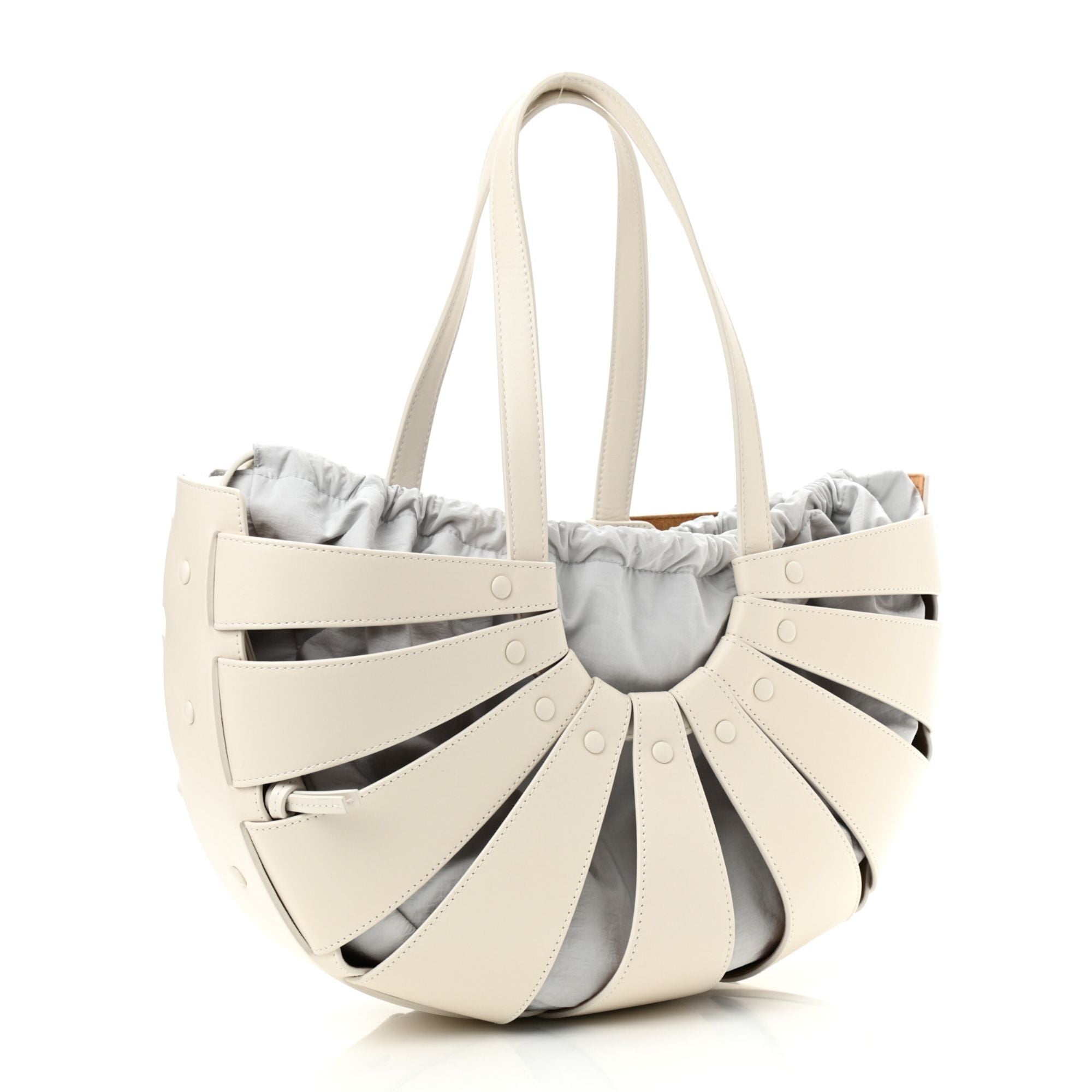 Bottega Veneta The Shell Bag Frost White French Calfskin available at Queen Bee of Beverly Hills
