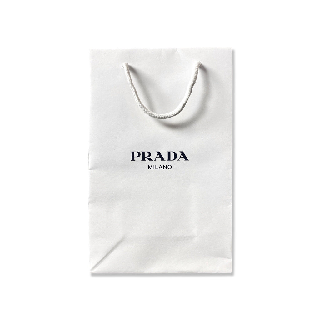 Prada Logo White Paper Designer Shopping Gift Bag Small Set of 2 at_Queen_Bee_of_Beverly_Hills