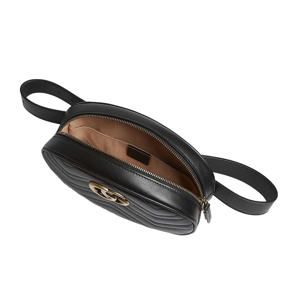 NWT Authentic Gucci Marmont Belt Bag Matelasse Chevron Black Leather Size  65/26