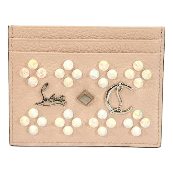 Christian Louboutin Kios Loubisky Spike Pink Leather Card Holder available at Queen Bee of Beverly Hills